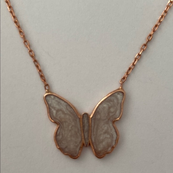925 silver butterfly necklace handmade enamel 14K rose gold plated - Picture 4 of 4